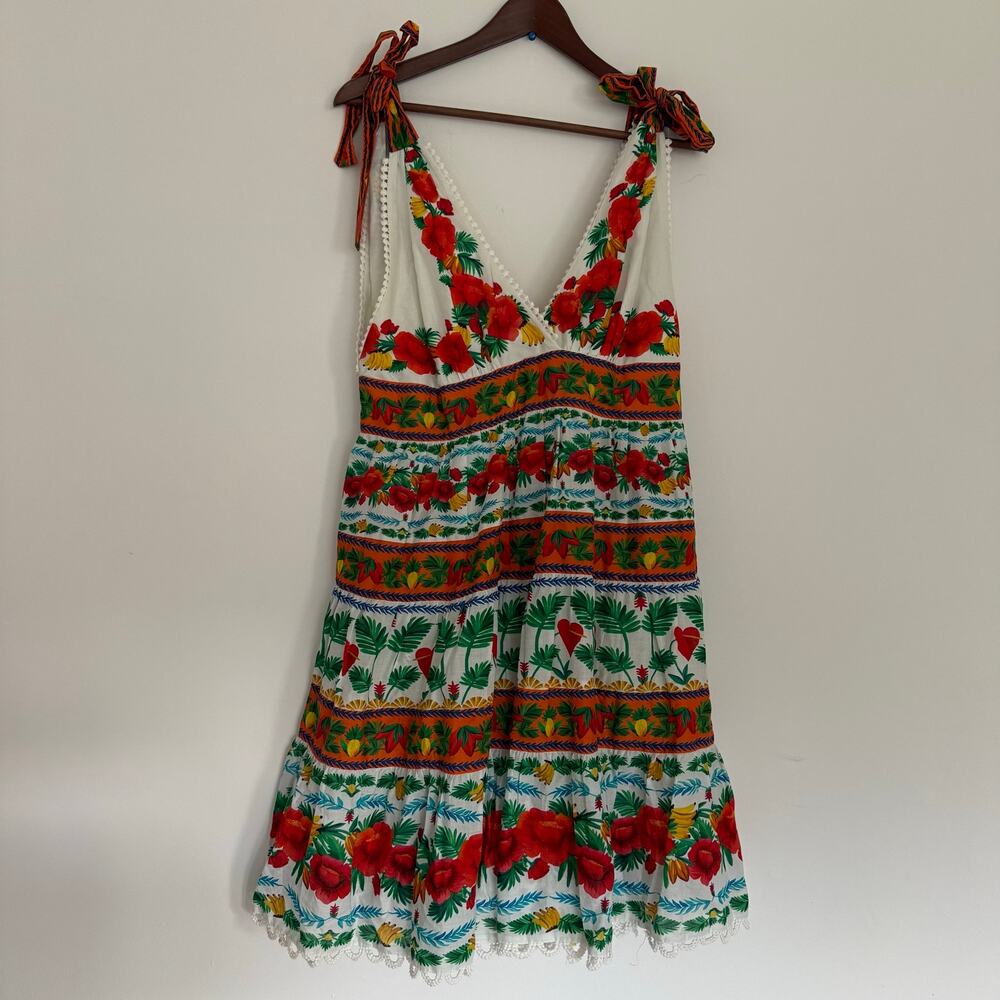Farm Rio x Anthropologie V-Neck Tiered Mini Dress Size L - Picture 5 of 8